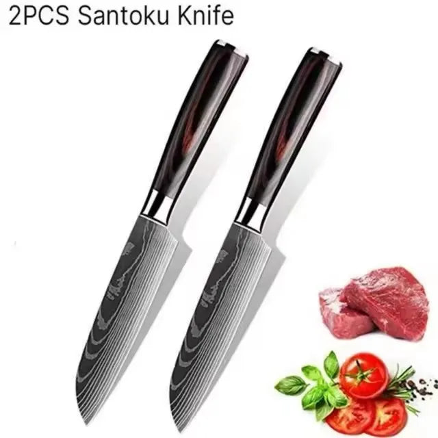 Laser Damascus Kitchen Knife Cleaver Meat Fruit Bread Knife Barbecue Boning Knife Cut Chicken Convenient Scissors Kitchen Knives