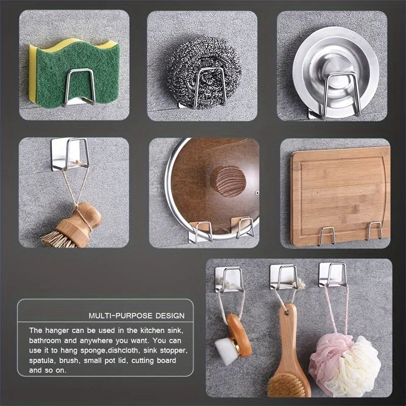 Kitchen Sponges Holder Stainless Steel Sink Shelf Adhesive Holders Drain Drying Rack Wall Hooks Accessories Storage Organizer