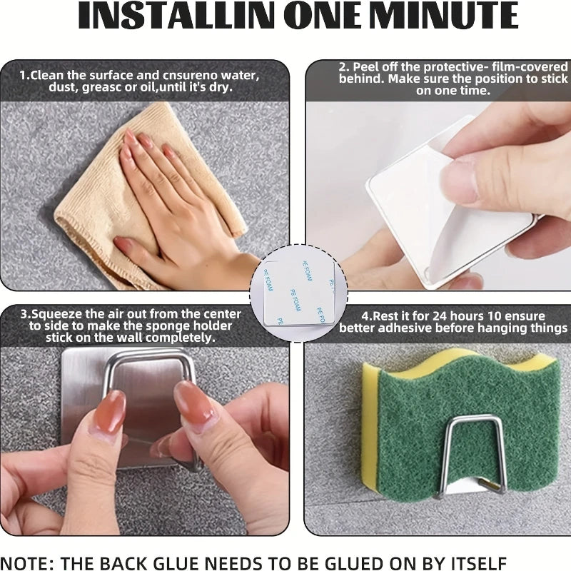 Kitchen Sponges Holder Stainless Steel Sink Shelf Adhesive Holders Drain Drying Rack Wall Hooks Accessories Storage Organizer