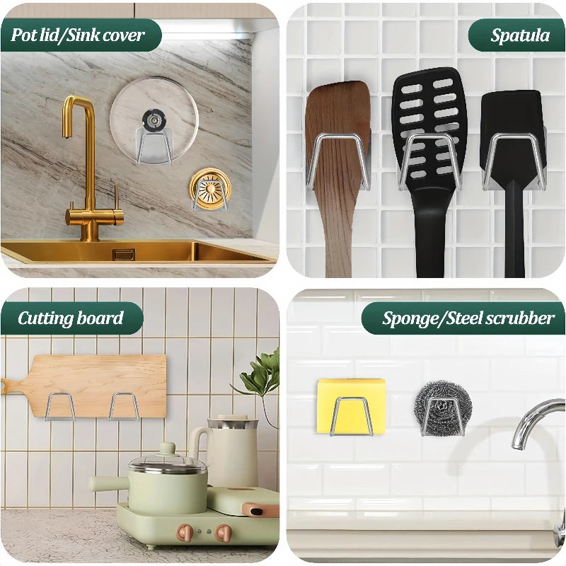 Kitchen Sponges Holder Stainless Steel Sink Shelf Adhesive Holders Drain Drying Rack Wall Hooks Accessories Storage Organizer
